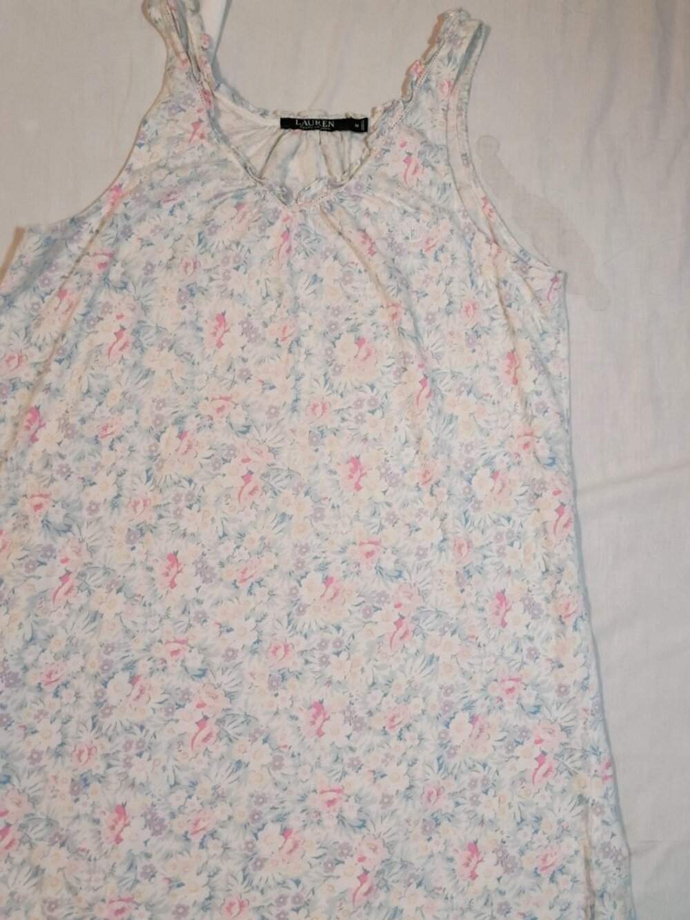 Lauren Ralph Lauren/Nightgown/Womens M/Pink Blue Floral/Ruffle Strap Cottagecore - Picture 6 of 8